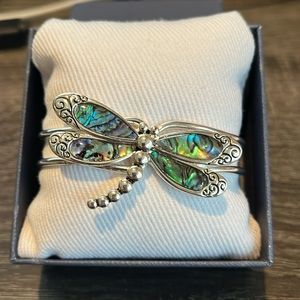 Silver dragon fly hinged bracelet
